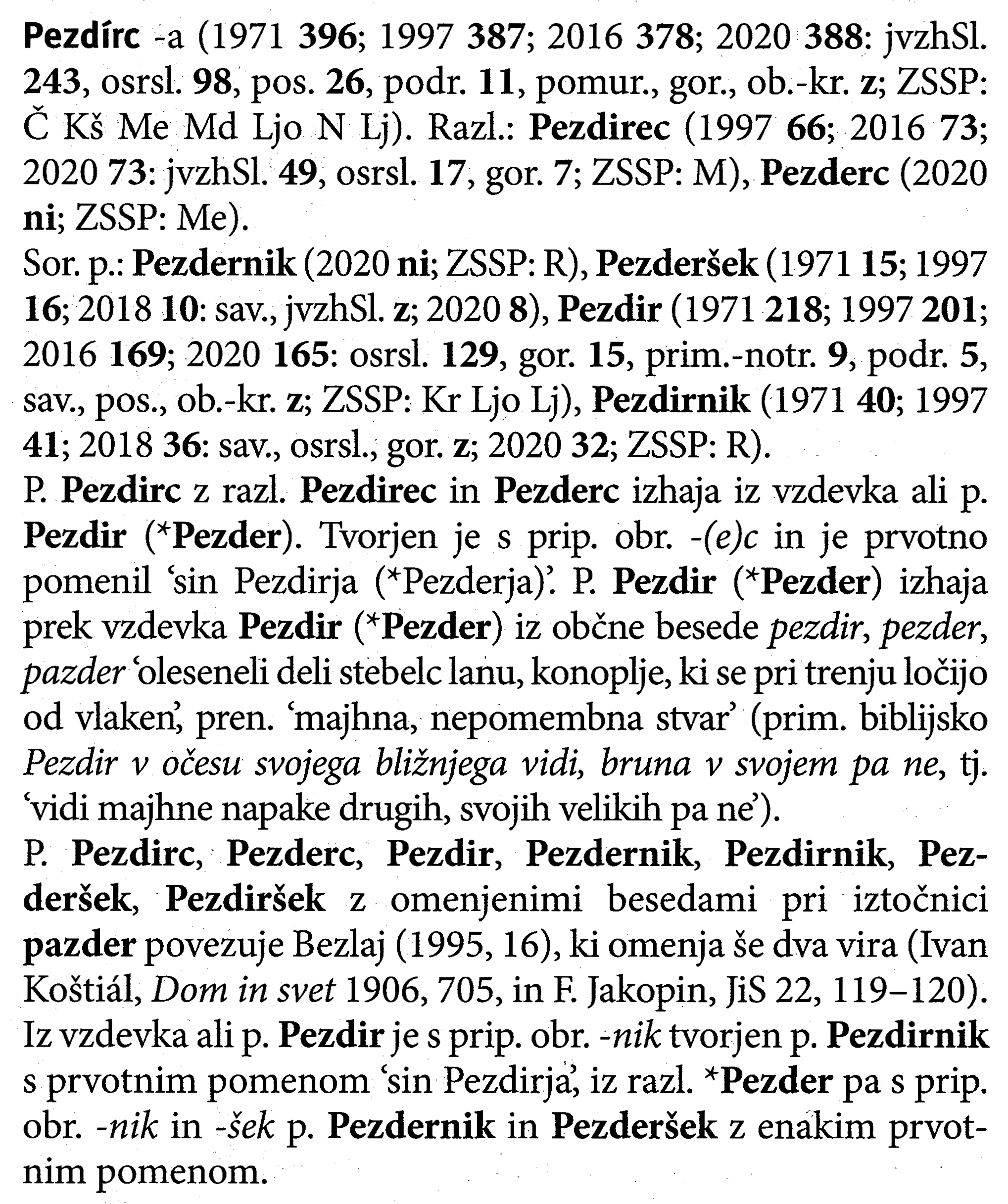 Leksikon priimkov: Pezdirc