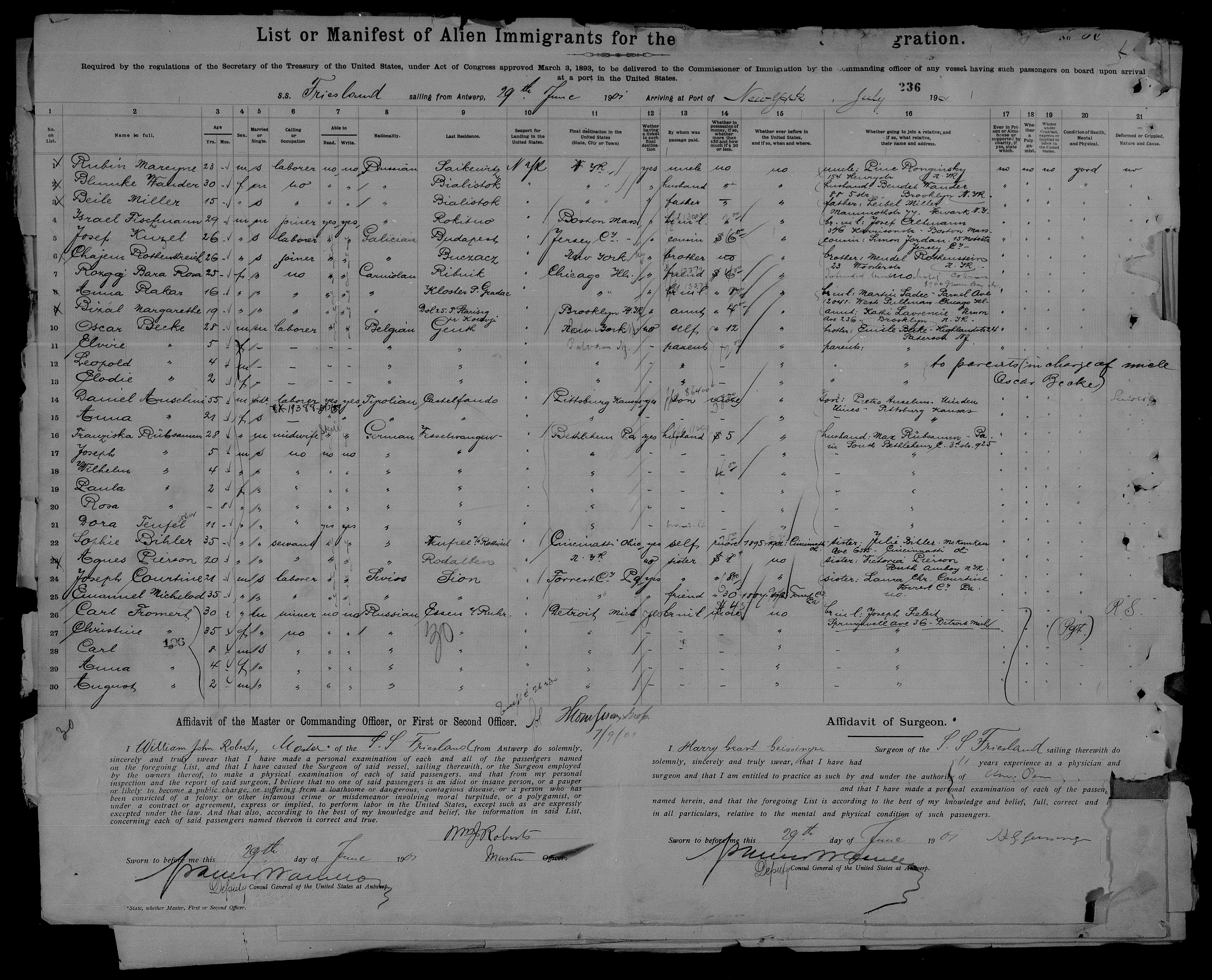 Anna Rakar, 1901 imigracija