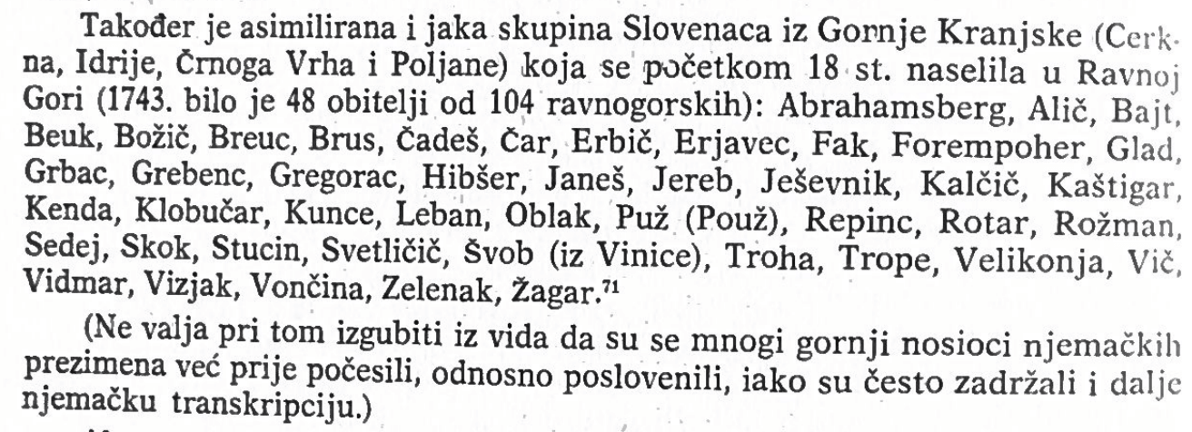 Izsek iz knjige Povijesnantriponimija Gorskog Kotora o slovenskih priseljencih