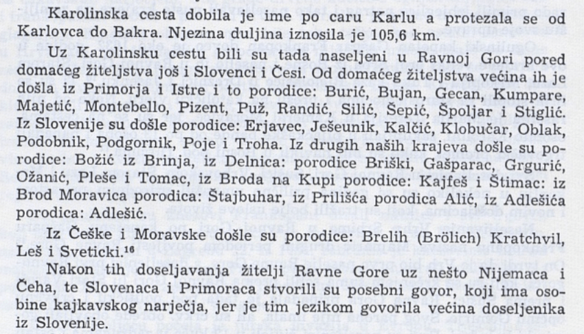 Izsek iz knjige Ravna Gora o priseljenci